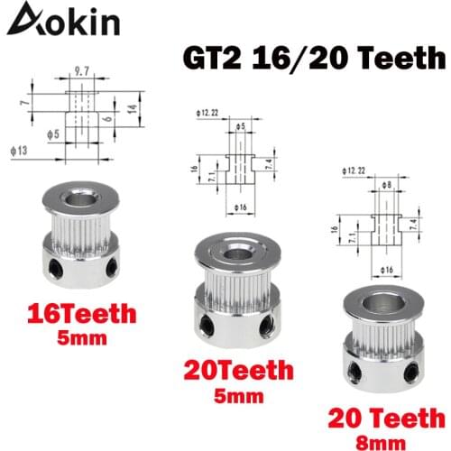 Gt2 Pulley 3d Printer Parts Accessory Gt2 20teeth 16teeth 16 20 Teeth Bore 5mm/8mm Timing Alumium For Gt2 6mm Open Timing Belt