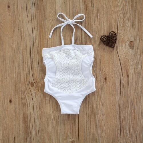 Breathable Baby Girls Swimsuit Summer Children Hanging Neck Mesh Splicing Side Waist Hollow Sleeveless Swimwear Beachwear