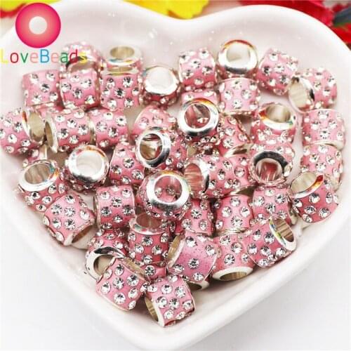 50 Pcs Color Big Hole Rhinestone European Beads Round Loose Fit Pandora Charms Bracelet Necklace Earrings for DIY Jewelry Making