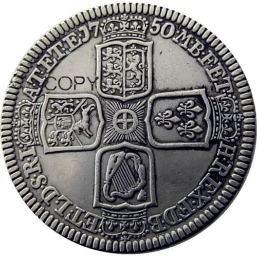GT BRIT. George II 1750 AR Crown Silver Plated Copy Coin