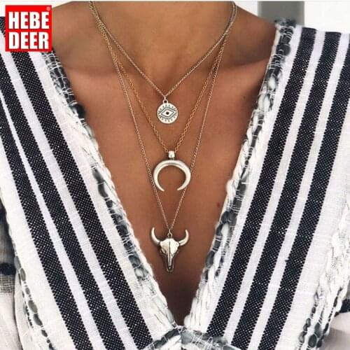 HebeDeer Bohemia Necklaces Jewelry Lady Moon Trendy Girls Silver Color Trendy Pendant Necklace Chain Women Collares