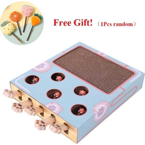 ZK30 Cat Hit Gophers Cat Hunt Toy with Scratcher Catch Mouse Game Wooden Interactive Maze Pet Hit Hamster Kitten Tease Toy
