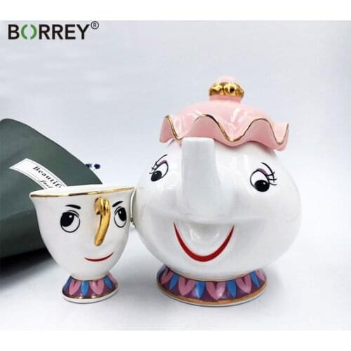 BORREY Ceramic Tea Sets The New Beauty And The Beast Teapot Coffee Pot Mug Mrs Potts Chip Tea Pot Cup Wedding Gift Decoration