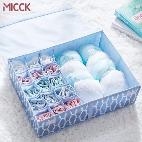 MICCK 16 Grids Underwear Storage Box Oxford Cloth Classic Pattern Multifunctional Creative Organizer Storage Boxes For Underwear