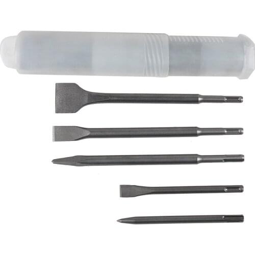 5 Pcs SDS Plus Chisel Electric Hammer Drill Bits Point Groove Gouge Flat Chisels Break Concrete Brick Wall Drilling Tools Set