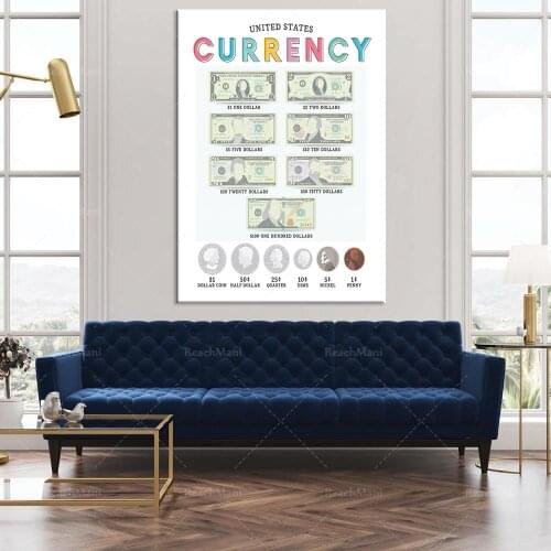 Printable currency education, home school learning Montessori textbooks, coins, banknotes, dollars and cents, classroom printing