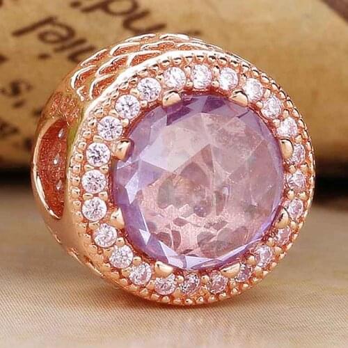 Original Rose Gold Openwork Lavender Radiant Hearts With Crystal Bead Fit 925 Sterling Silver Charm Bracelet Diy Jewelry