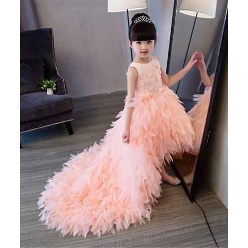 Flower Girl Dresses with Long Tailing Sleeveless Ball Gown Kids Wedding Birthday Party Cosplay Costume gifts