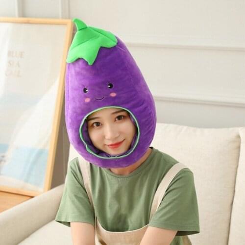 Kawaii Cartoon Eggplant Plush Hat Cute Embroidery Stuffed Toy Headgear Warm Cap