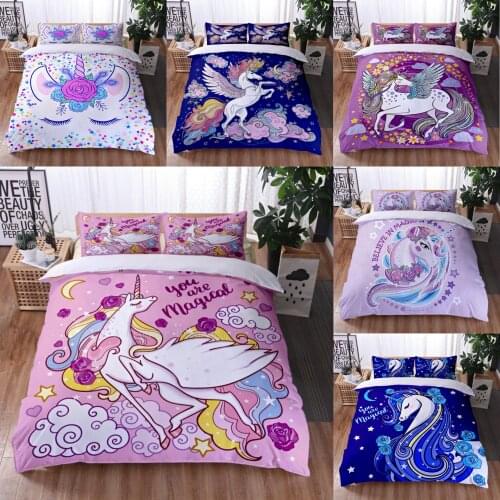 Hot Unicorn Bedding Set Cute Duvet Cover Cartoon Bedcllothes Colorful Animal Printed Unicorn Comforter Bedding Sets for Girls