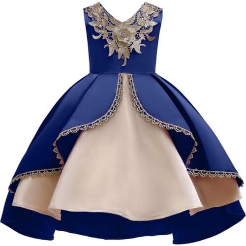 Christmas dress girls V-neck sleeveless dress embroidery ball gown Vestido de navidad belt decoration Kids clothes