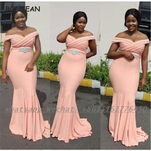 Pink Bridesmaid Dresses 2021 Mermaid Elastic Satin Lace Up African Bridesmaid Dress Plus Size for Women Wedding