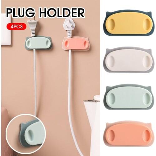 4 PCS Self-Adhesive Hooks for Plugs Cables Wall Mounted Plug Holder Organizer for Home Kitchen Bathroom Living Room Bedroom
