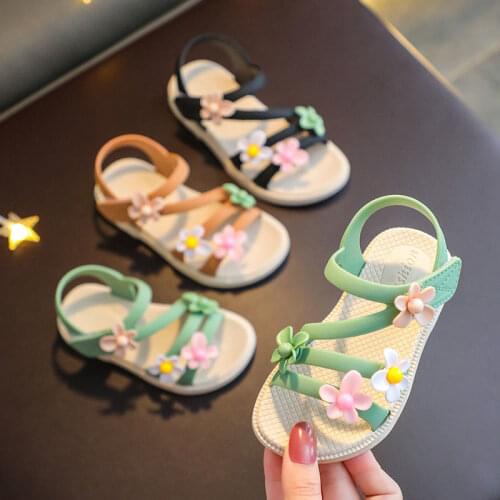 Girls Sandals Gladiator Flowers Sweet Soft Childrens Beach Shoes Kids Summer Floral Sandals Princess Fashion Cute High Quality