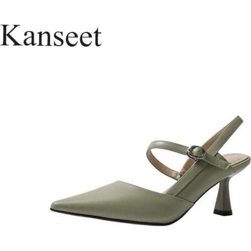 Kanseet Elegant Pointd Toe Shoes New Summer Womens Pumps Genuine Leather High Heels Women Sandals Office Ladies Shallow SIze 40