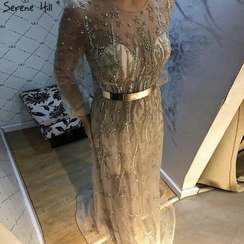 Grey Luxury Perspective Sexy Evening Dresses 2020 Long Sleeve Beading Sequins Sashes Mermaid Formal Dress LA70359