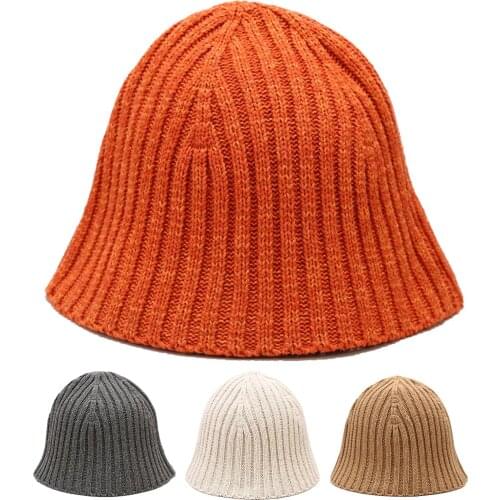 Women Winter Warm Knitted Basin Cap Japanese Bucket Solid Color Fisherman Hat Elegant Cute Ladies School Girls Cmaping Hats