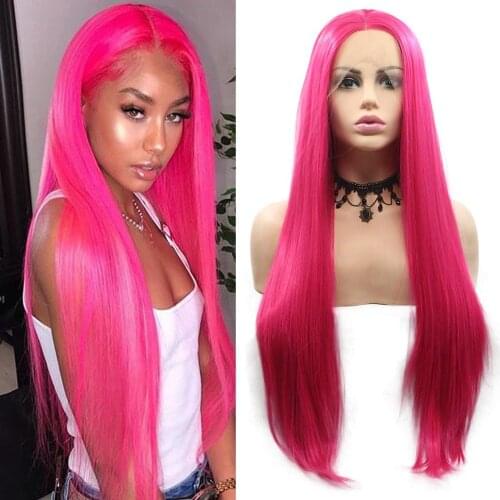 Synthetic Lace Front Wigs Pink Wig Silky Straight Cosplay Drag Queen Wig for Women High Temperature Colorful Fiber Hair Wigs