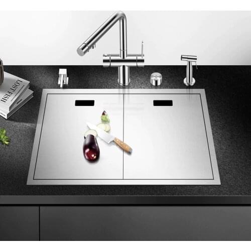 ASRAS 6443Y Double Cover Hidden Kitchen Sink New Cloaking 304 Stainless Steel Thickness Handmade Brushed Single Sink