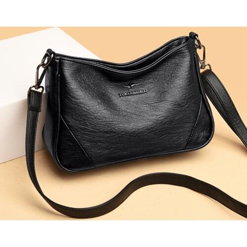 New Large Capacity Multi Pocket Shoulder Bag Female Retro PU Handbag Summer Elegant Women Solid Color PU Leather Crossbody Bag