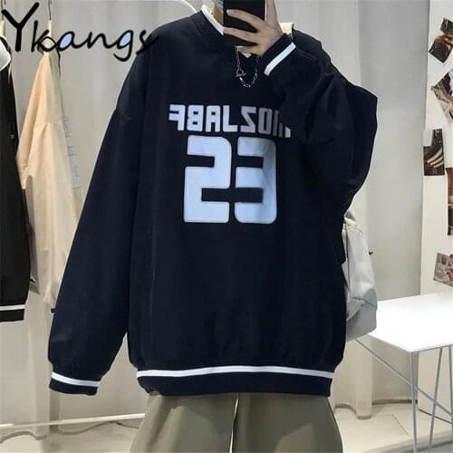 Korean Preppy Style Loose Sweatshirt V-Neck Long Sleeve Printing Cool Pullover Spring Autumn Harajuku Unisex Student Streetwear