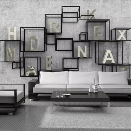 Wellyu 3D three-dimensional simple metal square letter new Chinese TV background wall custom large mural green wallpaper