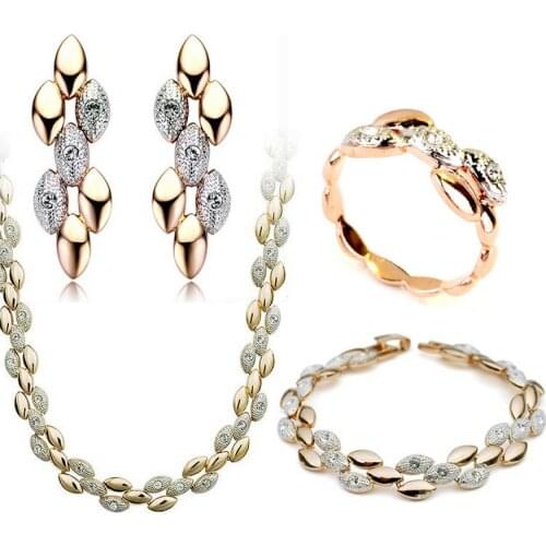 Austrian crystal jewelry luxury jewelry famous brand gold-color grain jewelry set four-piec set free shipping
