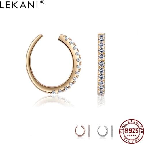 LEKANI Genuine 925 Sterling Silver Earrings For Women Clear Cubic Zirconia 3 Colors Small Hoop Earring Hot Sale Fine Jewelry