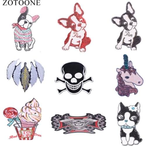 ZOTOONE Dog Flower Patches Skull Stickers Diy Iron on Clothes Heat Transfer Applique Embroidered Applications Cloth Fabric G
