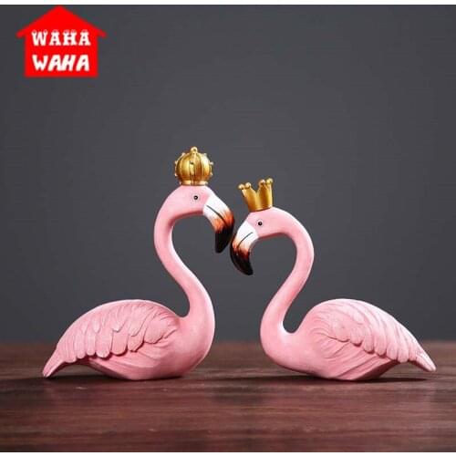1 Set Couple Ornament Gift King Queen Pink Flamingo Decor Creative Resin Carfts Home Furnishing Living Hoom Adornment Ornaments