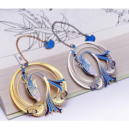 1pc Kawaii Color Koi Bookmark Cute Brass Tassel Pendant Art Exquisite Book Mark Page Folder Office School Supplies Stationery