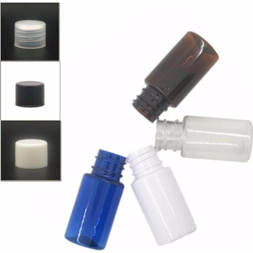 10ml round empty Plastic Bottles, clear/white/amber/blue pet bottle with transparent/white/black lined smooth pp cap X 10
