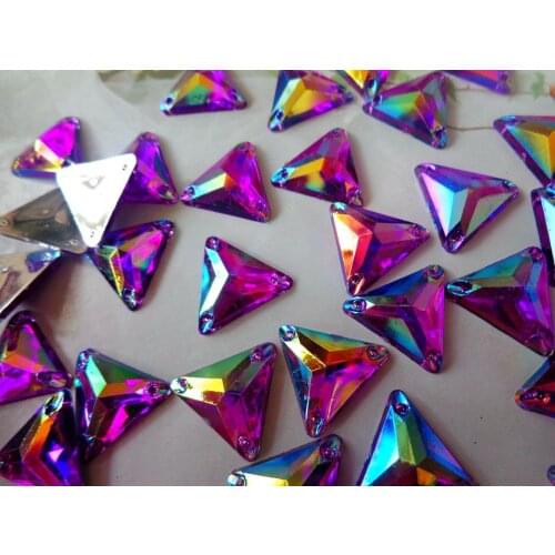 100pcs gem stones purple sew on rhinestones triangle shape 14mm crystals flatback dress accessory