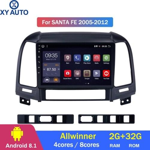 9 inch 2.5D IPS HD multi-touch screen Android8.1 2G RAM 32G ROM NAVI For Hyundai Santa Fe 2005-2012 with Bluetooth USB WIFI SWC