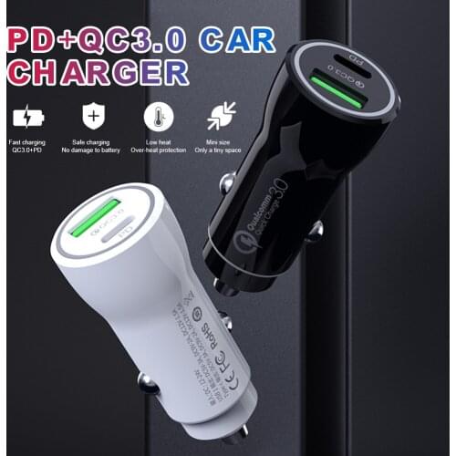 Car Charger 3A Fast Charging Dual-Port QC3.0+PD Cigarette Lighter Adapter зарядное для авто for iPhone power bank case Galaxy