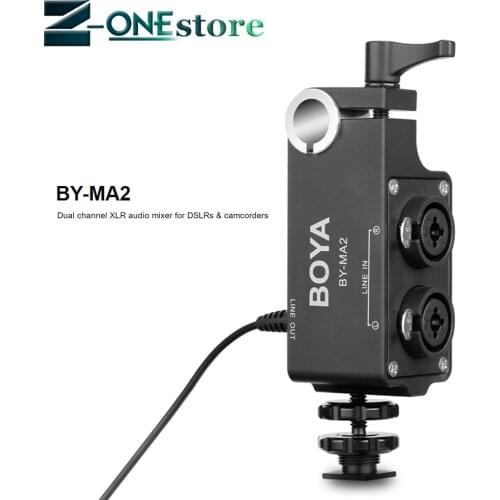 BOYA BY-MA2 Dual-Channel XLR Audio Mixer with 6.35mm input 3.5mm Jack for Canon Nikon DSLR Camcorders Wireless Microphone System