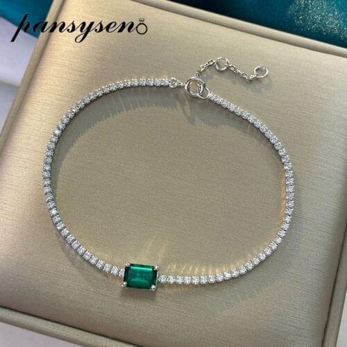 PANSYSEN 100% 925 Sterling Silver Created Moissanite Emerald Gemstone Charm Bracelets Anniversary Cocktail Party Fine Jewelry