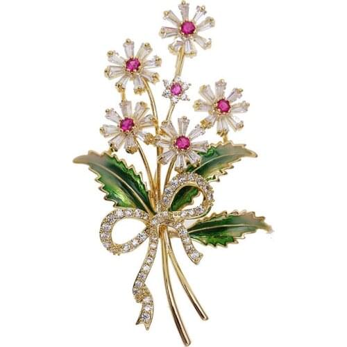 Crystal Cubic Zirconia Flower Brooch Broach Pin Women Jewelry Accessories HR04092