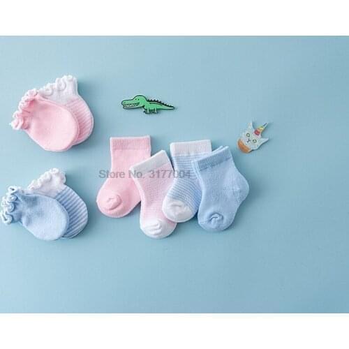 DHL 200set 4Pairs/set Newborn Baby Breathable Elastic Socks + Anti-scratch Gloves