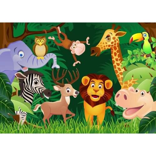 Cartoon animal party Lion deer background Child baby baby birthday party photo background