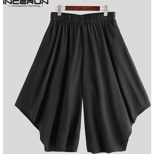 INCERUN Fashion Men Harem Pants Joggers Elastic Waist Solid Color Loose Streetwear Irregular Skirt Trousers Dance Pants Men 2020