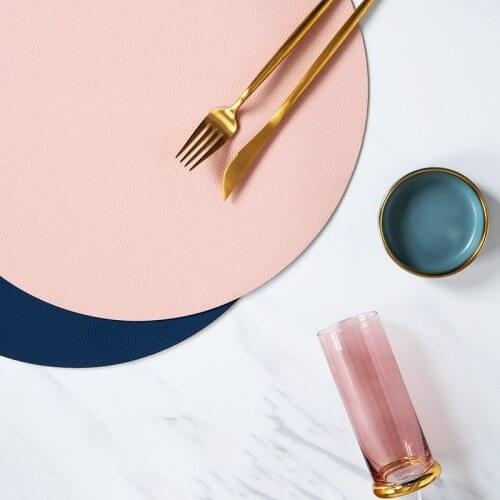 PU Leather Placemat Round Non-Slip Heat Insulation Tableware Pad Modern Simple Waterproof Oilproof Home Dining Table Mat
