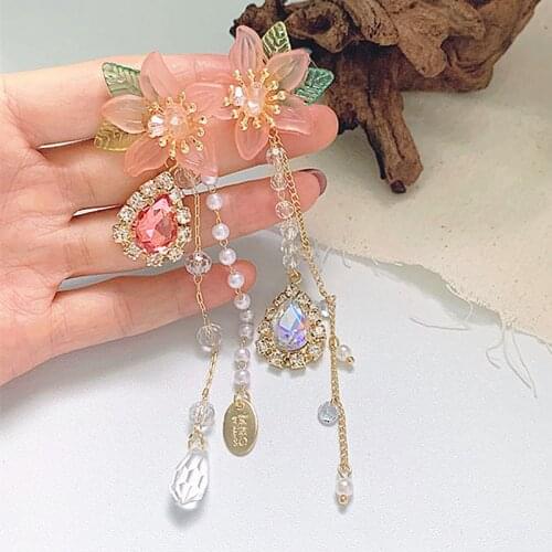 MWSONYA Korean Elegant Flower Drop Women Earrings 2021 Trend Ladies Fashion Crystal Chain Tassel Summer Holiday Brincos Jewelry