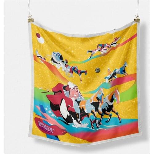 53cm Space Derby Brand Square Scarf Women Design Horse Luxury Silk Scarf Bandana Headband Fashion Hijab Neckerchief FJ603