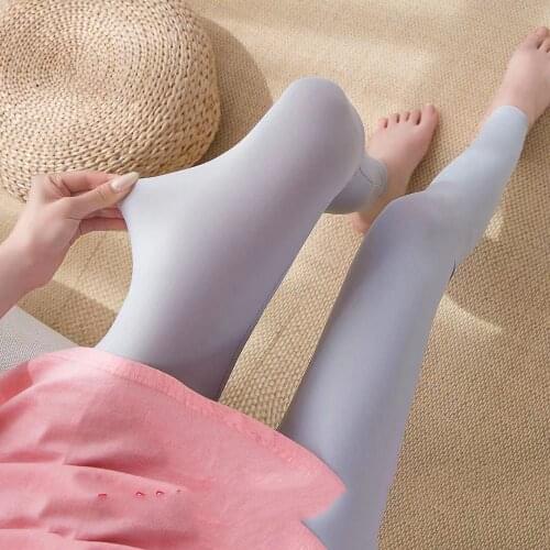 Summer Ice Silk Leggings Womens Thin Slim High Waist Tight-fitting Ankle-length Pants Stretchy Autumn Solid Color Fitness Pants