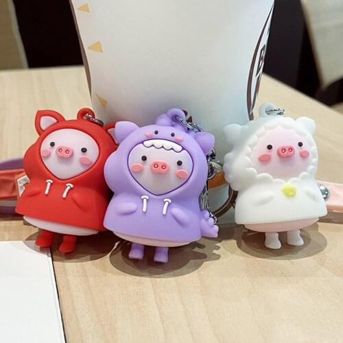 HOT Cartoon Animal Cute Raincoat Pig Keychains Pendant Figure Doll Toys Couple Kids Women Bag Car Accessories Boys Creative Gift