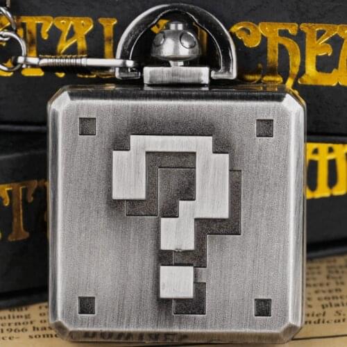 Steampunk Fashion Square Quartz Pocket Watch Fob Watches For Men Big Question Mark Design Men Women Best Gifts