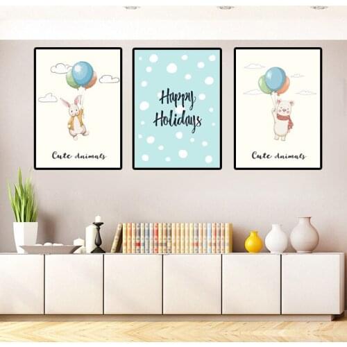 Cartoon Bunny Balloon Letters Home Decoration Painting Childrens Room Kindergarten Decoration Canvas Painting Animal Print