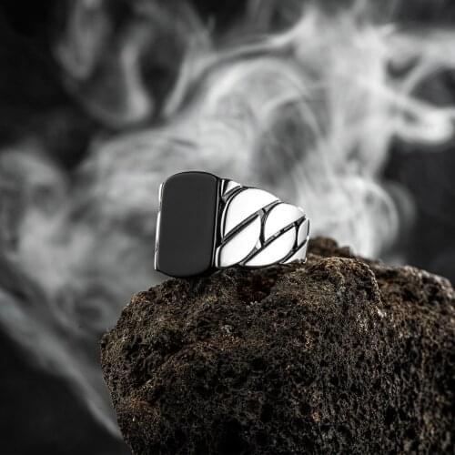 Genuine 925 Sterling Silver Turkish Ring for Men Natural Brect Black Onyx Stone Mens Cool Punk Male Rings Fashion Jewelry Gift