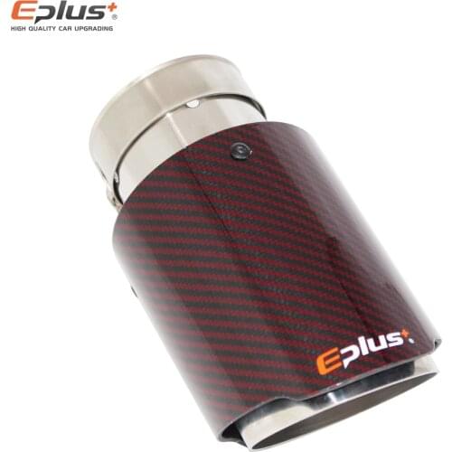 EPLUS Red Car Glossy Carbon Fiber Exhaust System Muffler Tip Universal Straight Stainless Silver Multi-Size For Akrapovic